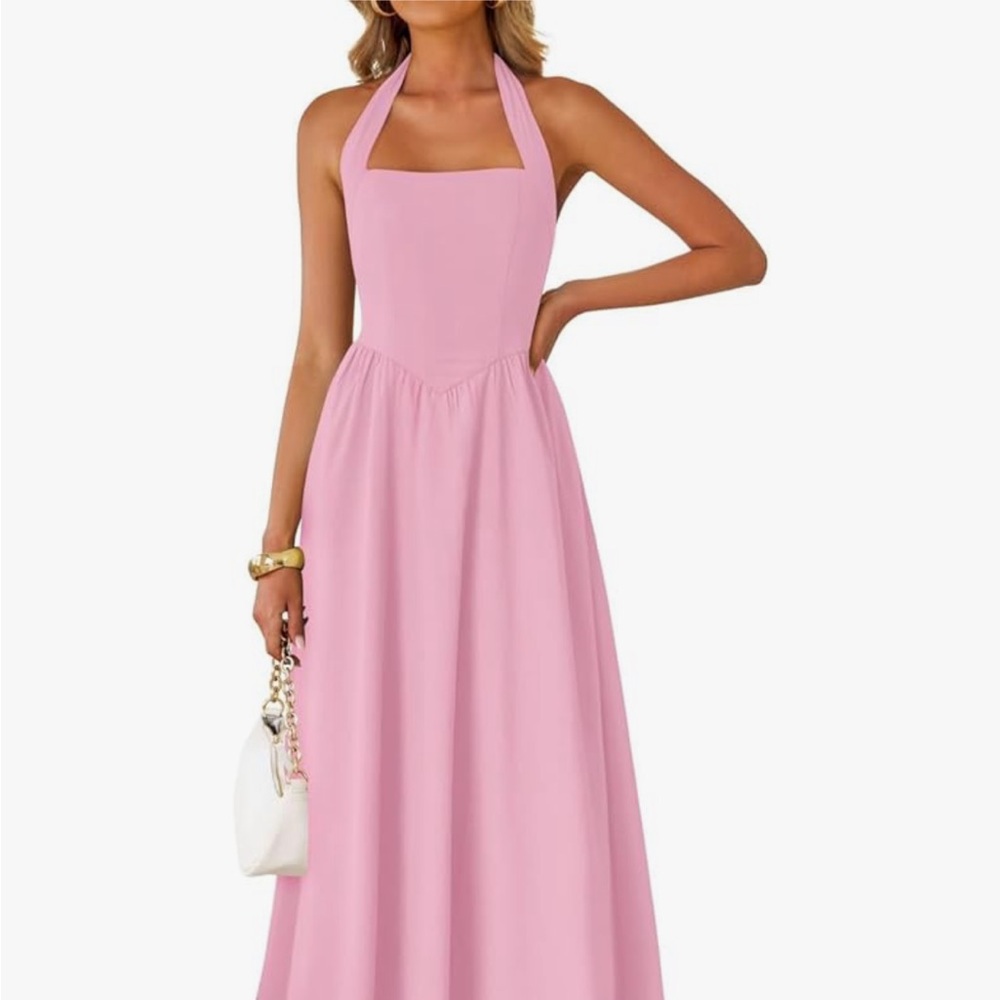 Elegant Pink Halter Dress
